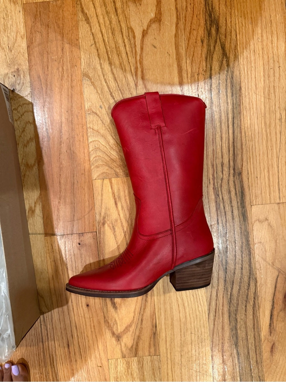 Steve Madden “Albany” Red Leather Mid-Calf Heeled Western Boot